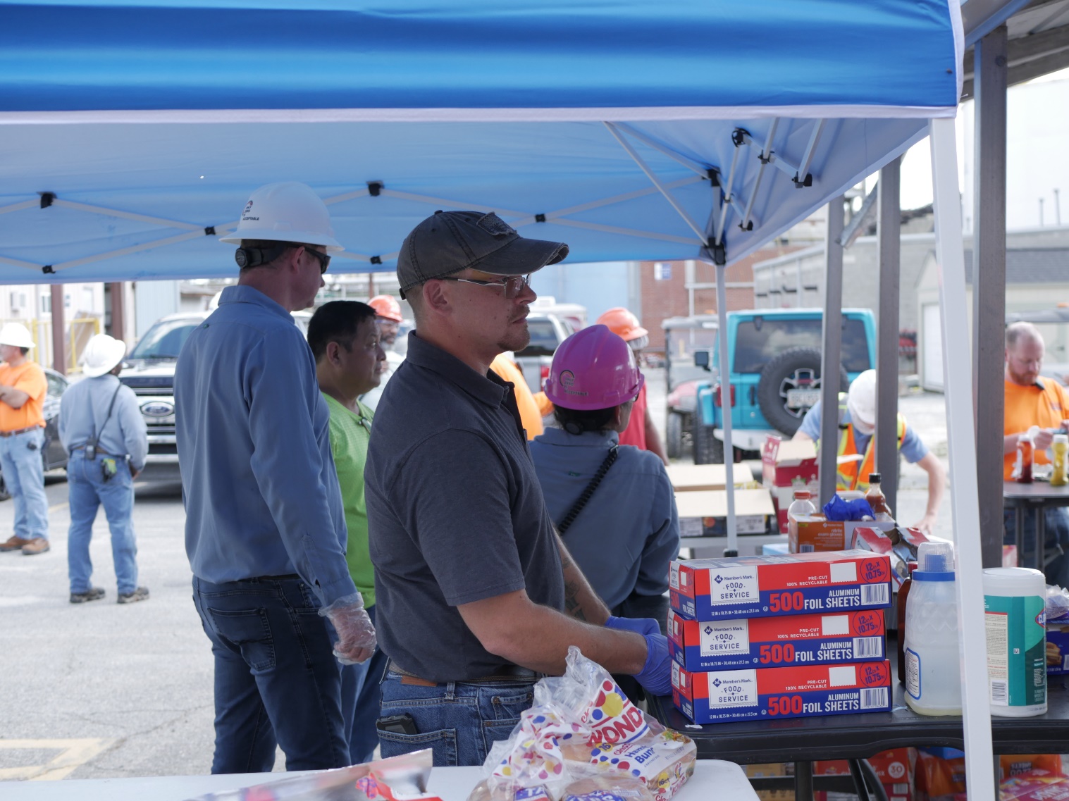 ADM passing out food