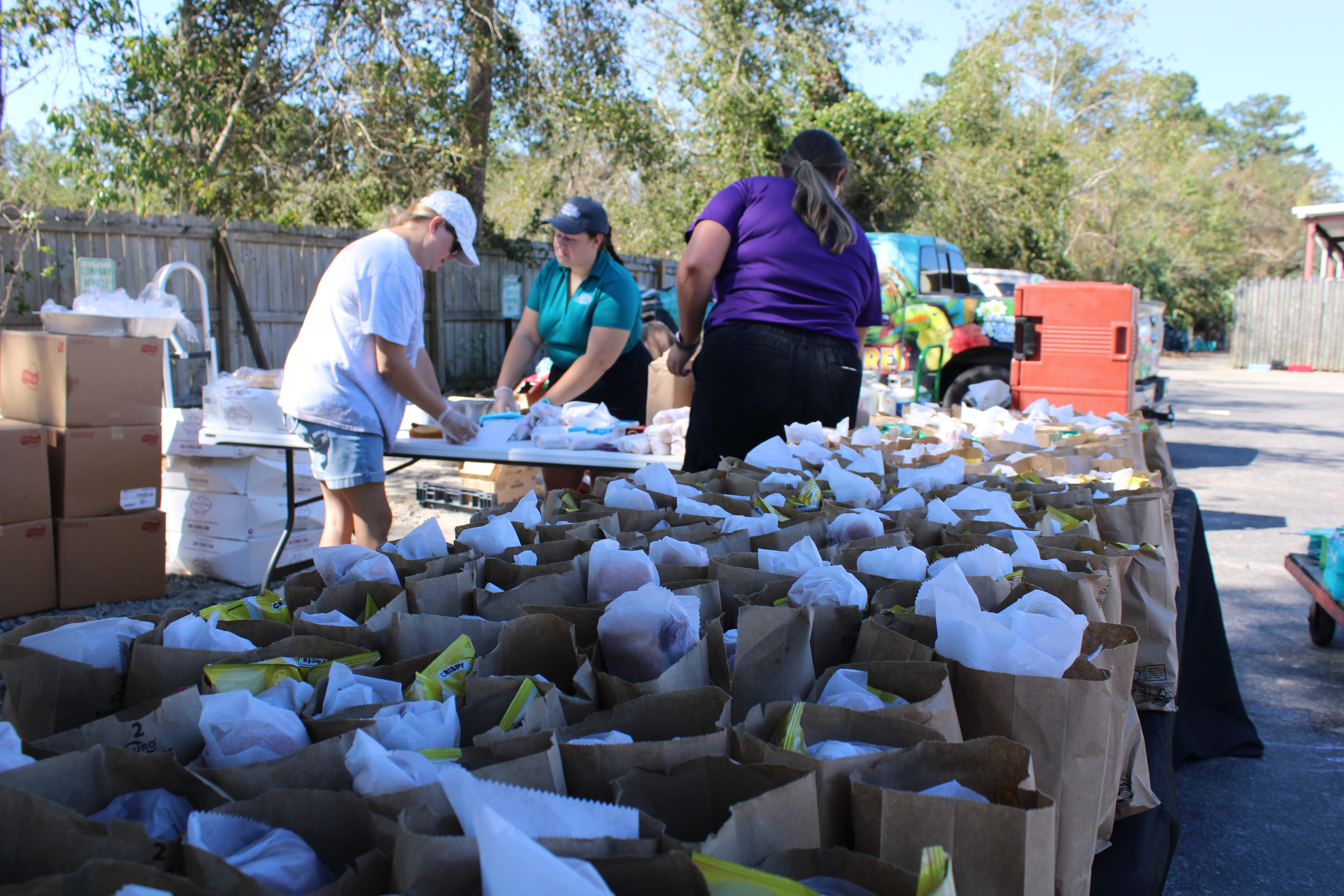 distributing bag lunches 